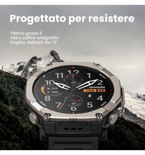 Amazfit T-Rex Ultra 2 129.5 cm (51") AMOLED 51 mm Digital 480 x 480 pixels Touchscreen Titanium Wi-Fi GPS (satellite)
