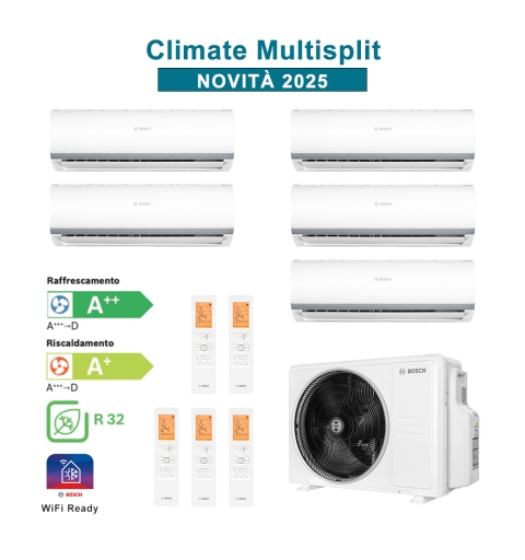 BOSCH CL5000M 125/5 E Set Condizionatore Climatizzatore Penta Split CL2000 9+12+12+12+18Btu 12,3Kw A++/A WiFi Ready Inverter R32