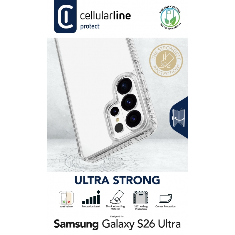 Cellularline Ultra Strong - Galaxy S26 Ultra Coque ultra protectrice au design transparent, avec des bords renforcés en