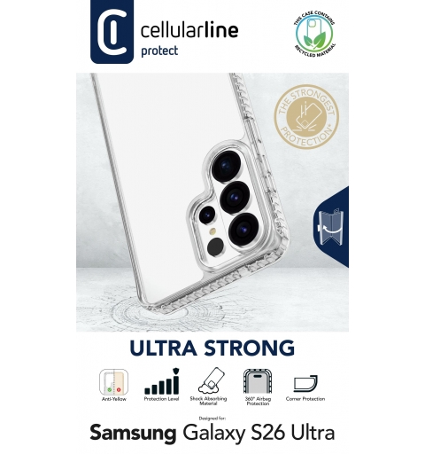 Cellularline Ultra Strong - Galaxy S26 Ultra Custodia ultra protettiva dal design trasparente con bordi rivestiti in materiale