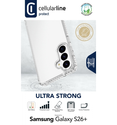 Cellularline Ultra Strong - Galaxy S26+ Ultraschützende transparente Hülle mit stoßfesten Rändern und integrierten Luftkammern,