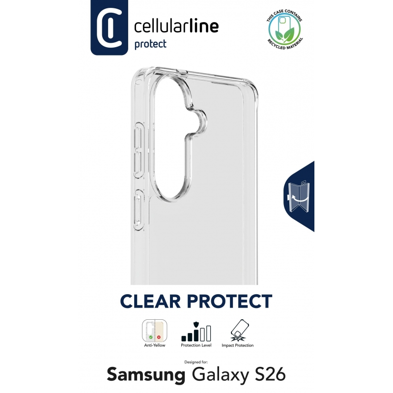 Cellularline Clear Protect - Galaxy S26 Coque rigide avec bords en caoutchouc