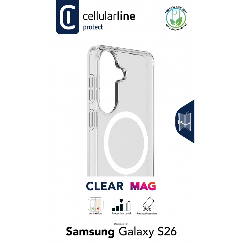 Cellularline Clear Mag - Galaxy S26 Ultra-resistant transparent case with rubber edge, compatible with the Qi2 ecosystem and