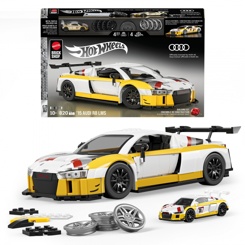 Mattel Brick Shop Hot Wheels ‘15 Audi R8 LMS Building Toy Kit (820 Pieces), for Collectors