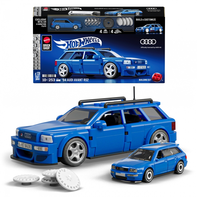 Mattel Brick Shop Hot Wheels 94 Audi Avant RS2 Bauspielzeugset (252 Teile), für Sammler