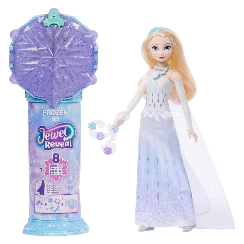 Disney Frozen Disney Die Eiskönigin Jewel Reveal Elsa-Modepuppe mit 8 Überraschungen wie Juwelenbox und 10 Zubehörteilen