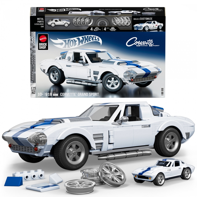 Mattel Brick Shop Hot Wheels Corvette Grand Sport Building Toy Kit (918 Pieces), for Collectors
