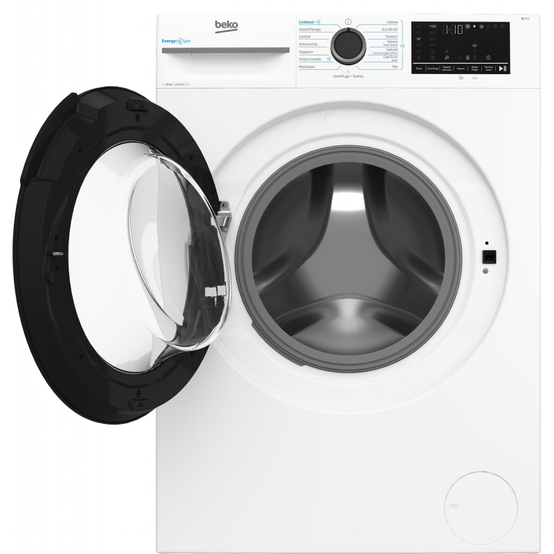 Beko b300 BMW10149DB Lavatrice 10kg, Classe A-30%, Bianco, Motore Inverter 1400giri, Display touch, Porta nera, EnergySpin™,