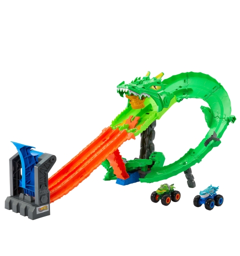 Hot Wheels Monster Trucks -Coffret Piste Dragon Sharks vs. Dinos