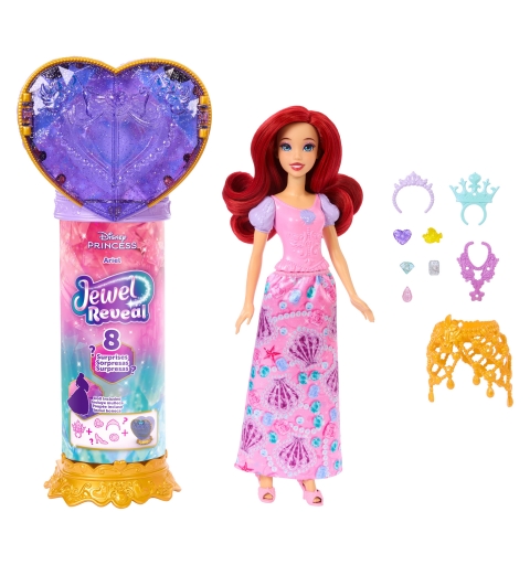 Disney Princess Jewel Reveal Arielle Modepuppe mit 8 Überraschungen wie Juwelenbox und 10 Zubehörteilen