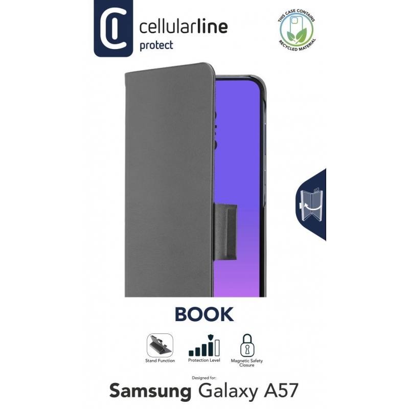 Cellularline Book - Galaxy A57 Book-style case with card pocket, magnetic closure, and full access to buttons and connectors.