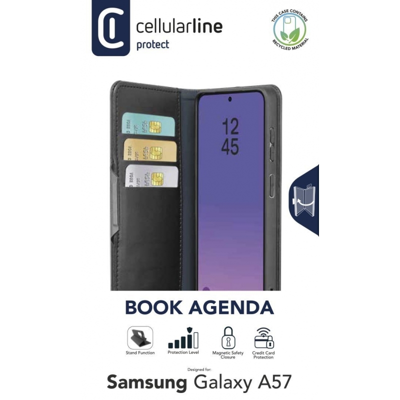 Cellularline Book Agenda 2 - Galaxy A57 Custodia a libro effetto pelle con chiusura magnetica, funzione stand e protezione