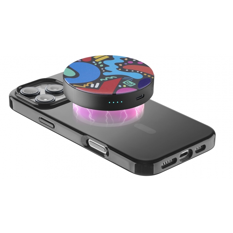 Cellularline Mag Vibe 3000 MAG VIBE is the 3000 mAh MagSafe power bank with a compact, round design and colorful graphics. It