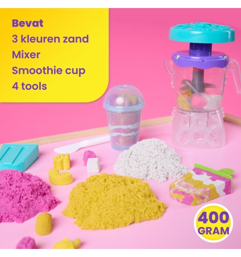 Kinetic Sand - Smoothie Mixer Spielset, mit 397 g Sand in 3 Farben, handbetriebenem Mixer, Werkzeugen, Eisförmchen und mehr,