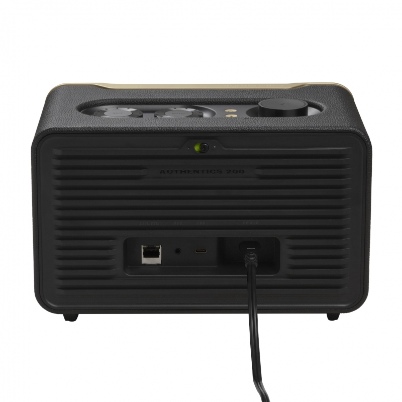 JBL Authentics 200 Smart Home Speaker, Altoparlante Bluetooth dal Design Retrò Anni '70 con Griglia Quadrex, Nero