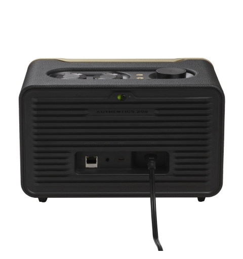 JBL Authentics 200 Smart Home Speaker, Altoparlante Bluetooth dal Design Retrò Anni '70 con Griglia Quadrex, Nero