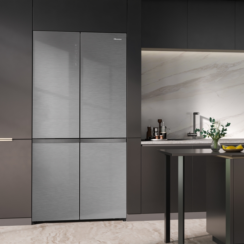 Hisense RQ768N4GVE KitchenFit Multidoor Fridge Freezer 591L Silver Glass - E Rated