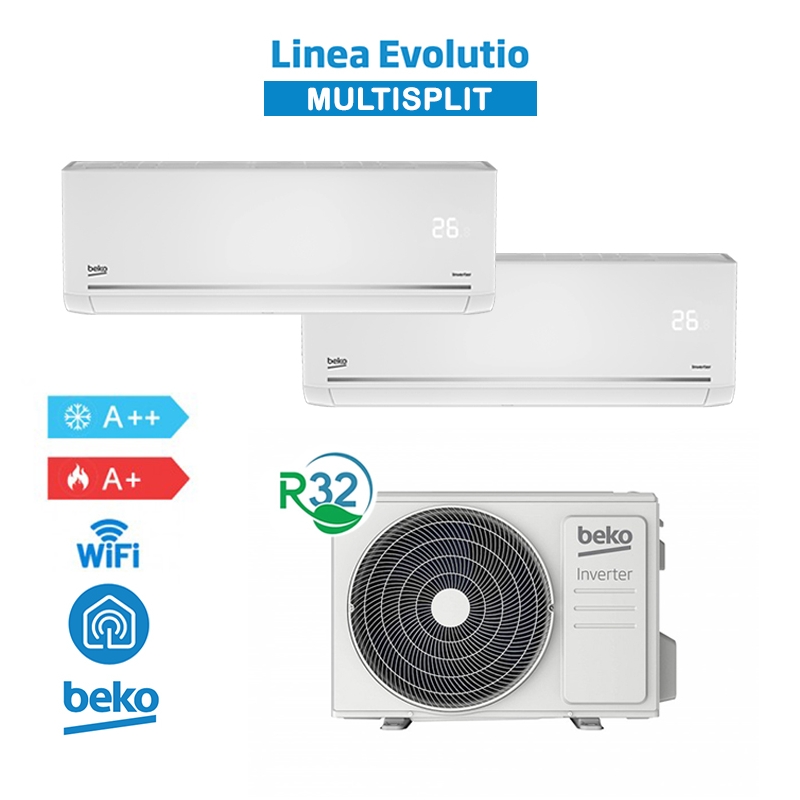 Beko BGMPO181 + BGMPI 095-095 Set de Aire Acondicionado Dual Split Evolutio 2025 WiFi 9+9 Btu 5,3Kw A++/A+ Inverter R32