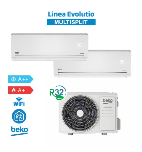 Beko BGMPO181 + BGMPI 095-125 Set de Aire Acondicionado Dual Split Evolutio 2025 WiFi 9+12 Btu 5,3Kw A++/A+ Inverter R32