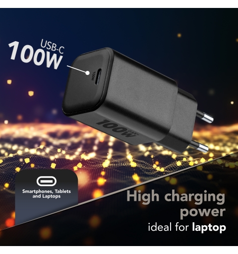 Cellularline ACH USB-C GaN+ 100W 100W wall charger with one USB-C port. Compatible with all USB-C devices smartphones,