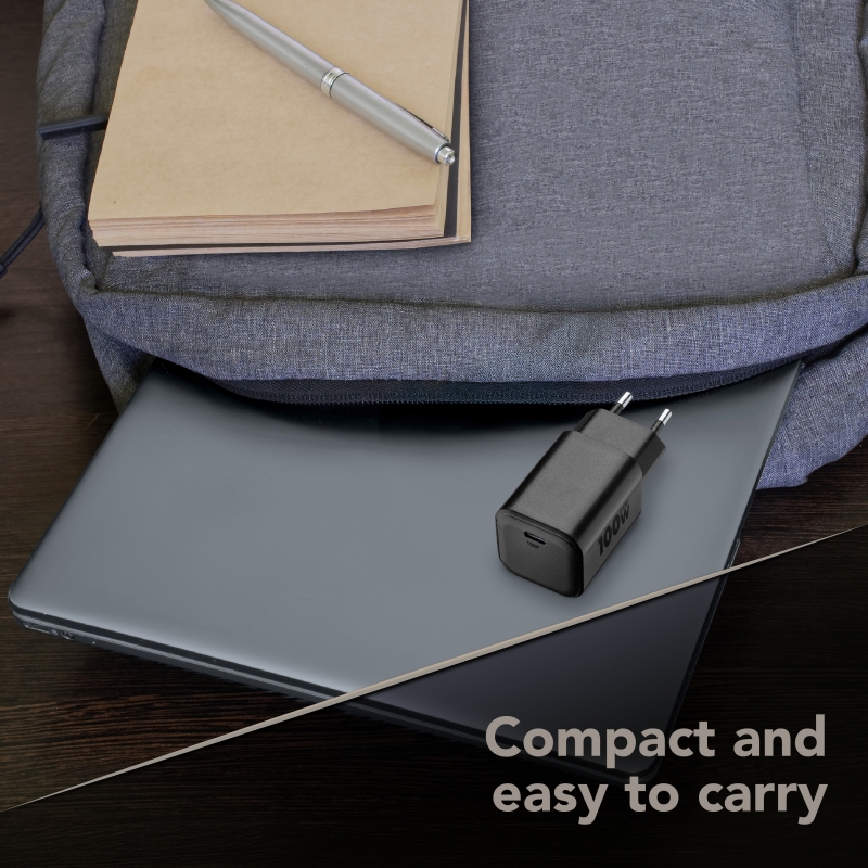 Cellularline ACH USB-C GaN+ 100W Cargador de red de 100W con un puerto USB-C. Compatible con todos los dispositivos USB-C 