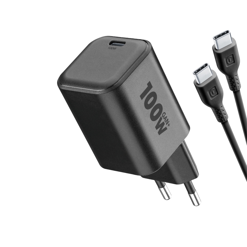 Cellularline Kit ACH 100W Caricabatterie da rete 100W con una porta USB-C e cavo USB-C da 2 metri incluso. Compatibile con