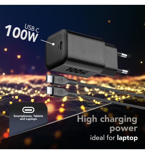 Cellularline Kit ACH 100W Caricabatterie da rete 100W con una porta USB-C e cavo USB-C da 2 metri incluso. Compatibile con