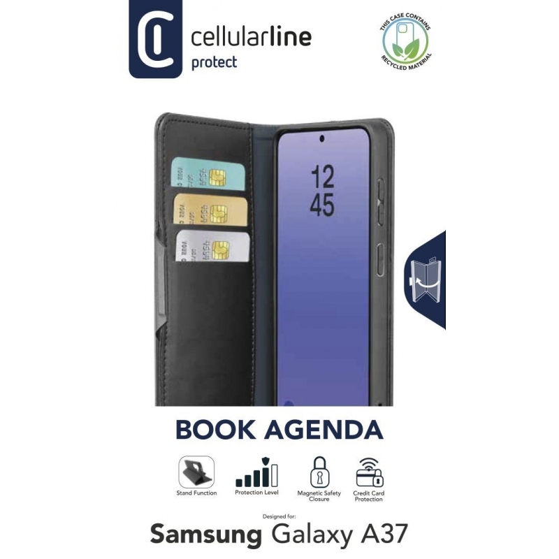 Cellularline Book Agenda 2 - Galaxy A37 Funda tipo libro con acabado efecto piel, cierre magnético, función soporte y