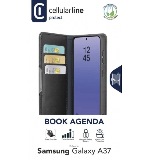 Cellularline Book Agenda 2 - Galaxy A37 Étui à rabat effet cuir avec fermeture magnétique, fonction support et protection
