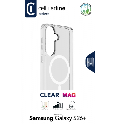 Cellularline Clear Mag - Galaxy S26+ Custodia trasparente ultra resistente con bordo in gomma, compatibile con ecosistema Qi2 e
