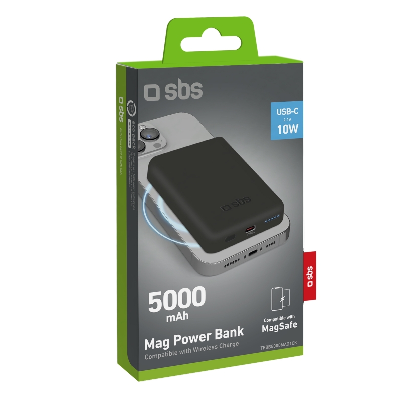 SBS TEBB5000MAG1CK banque d'alimentation électrique Lithium Polymère (LiPo) 5000 mAh Recharge sans fil Noir