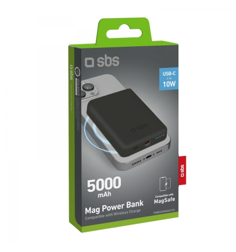 SBS TEBB5000MAG1CK banque d'alimentation électrique Lithium Polymère (LiPo) 5000 mAh Recharge sans fil Noir
