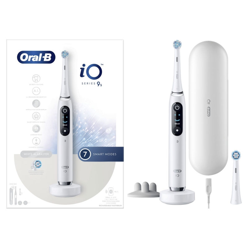 Oral-B iO Spazzolino Elettrico Ricaricabile 9S Bianco, 2 Testine, 1 Custodia Da Viaggio Ricaricabile