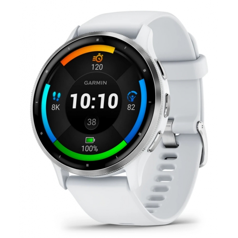 Garmin Venu 3 3,56 cm (1.4") AMOLED 45 mm Numérique 454 x 454 pixels Écran tactile Argent, Blanc Wifi GPS (satellite)