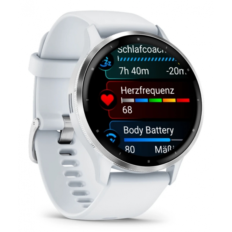 Garmin Venu 3 3,56 cm (1.4") AMOLED 45 mm Numérique 454 x 454 pixels Écran tactile Argent, Blanc Wifi GPS (satellite)