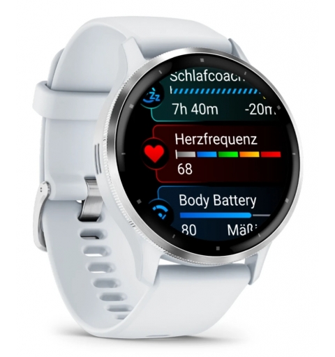 Garmin Venu 3 3,56 cm (1.4") AMOLED 45 mm Numérique 454 x 454 pixels Écran tactile Argent, Blanc Wifi GPS (satellite)