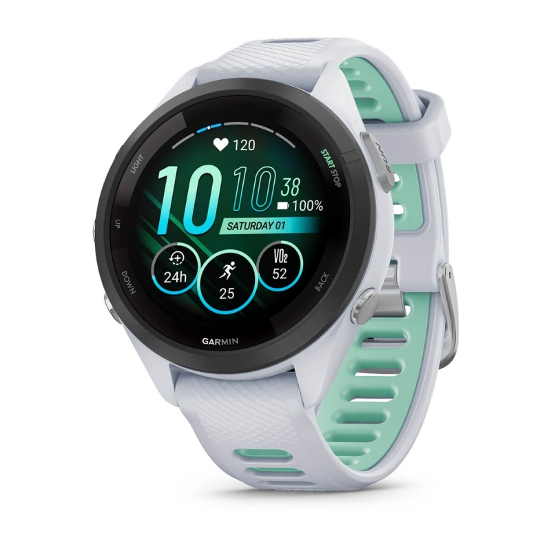 Garmin Forerunner 265S 2,79 cm (1.1") AMOLED 42 mm Numérique 360 x 360 pixels Écran tactile Noir, Blanc Wifi GPS (satellite)