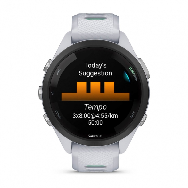 Garmin Forerunner 265S 2,79 cm (1.1") AMOLED 42 mm Numérique 360 x 360 pixels Écran tactile Noir, Blanc Wifi GPS (satellite)