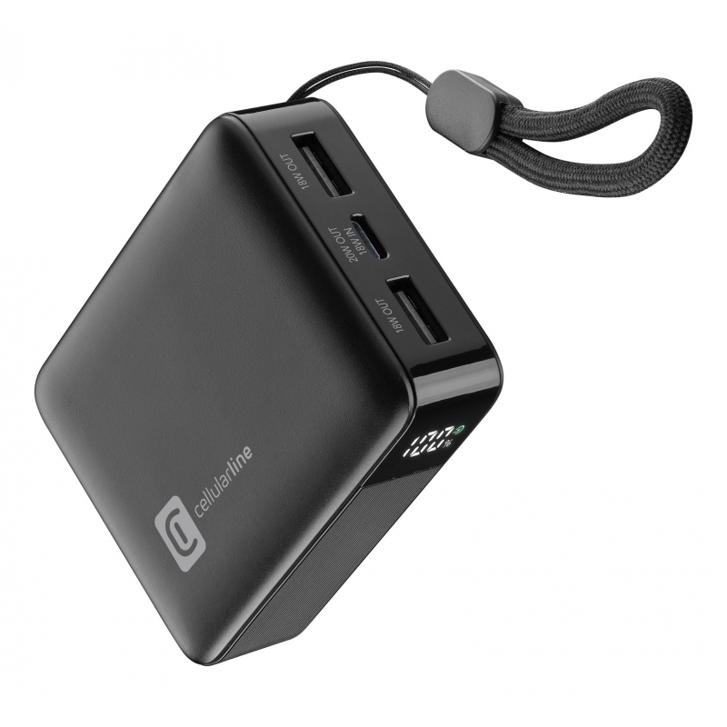 Cellularline Power Bank 10.000 mAh Power bank ultra compacto de 10.000 mAh con pantalla LCD para controlar la carga al instante