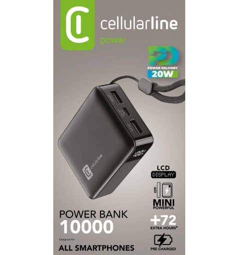 Cellularline Batterie externe 10 000 mAh Batterie externe ultra-compacte 10 000 mAh avec écran LCD pour contrôler immédiatement