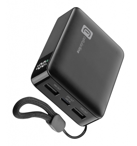 Cellularline 10,000 mAh Power Bank Ultra-compact 10,000 mAh power bank featuring an LCD display for immediate charge monitoring