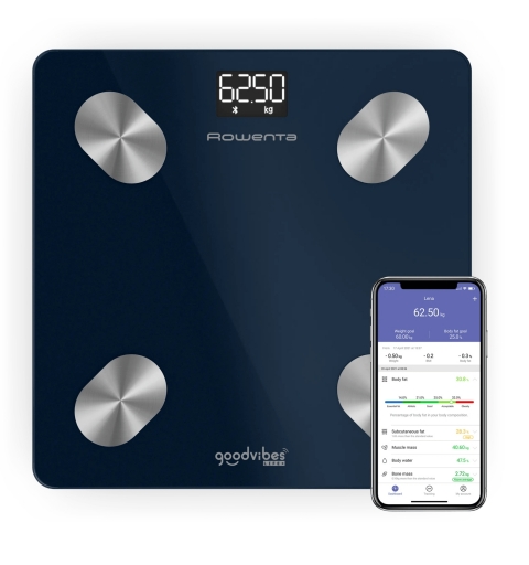 Rowenta Goodvibes Life + 2.0 , Bilancia Smart, App Intuitiva, 15 Indicatori Corporei, BR9720