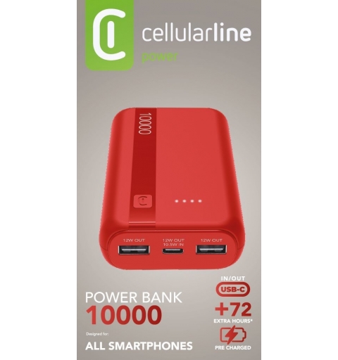 Cellularline Power Bank Essential 10.000 Power bank da 10.000 mAh con batteria agli ioni di litio, dotato di porta USB-C