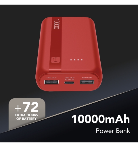 Cellularline Power Bank Essential 10.000 10,000 mAh power bank with lithium-ion battery, USB-C in out port, two USB-A ports and