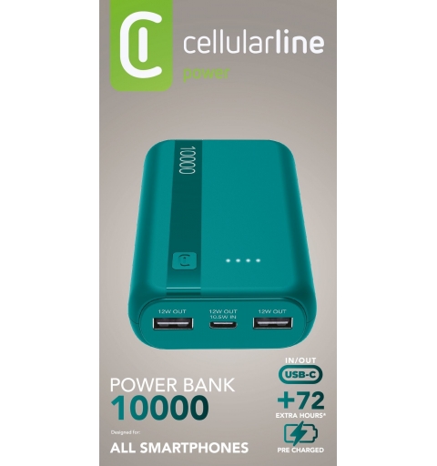 Cellularline Power Bank Essential 10.000 Power bank da 10.000 mAh con batteria agli ioni di litio, dotato di porta USB-C
