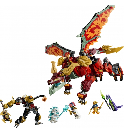 LEGO NINJAGO 71868 Mech Drago Mutaforma di Wyldfyre, Action Figure Giocattolo 2in1 con Mech e 6 Minifigure, Regalo Bambini 9+