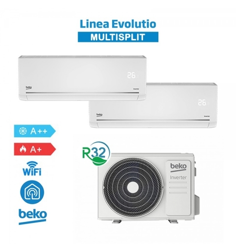 Beko BGMPO181 + BGMPI 095-125 Kit Climatiseur Dual Split Evolutio 2025 WiFi 9+12 Btu 5,3Kw A++/A+ Inverter R32