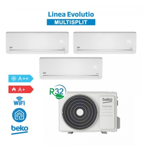 Beko BGMPO271 + BGMPI 095-095-095 Air Conditioner TrialSplit Evolutio 2025 WiFi 9+9+9Btu 7.9Kw A++/A+ Inverter R32