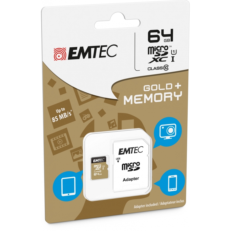 Emtec microSDXC 64GB Class10 Gold+ mémoire flash