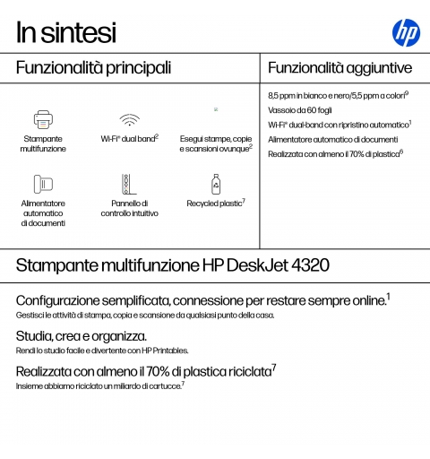 HP DeskJet 4320 Wireless All-in-One Colore Stampante, Instant Ink